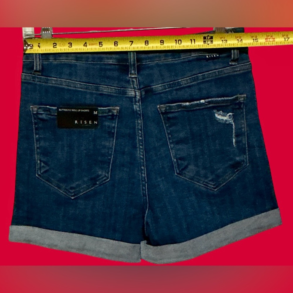 Risen Women's Distressed Blue Jean Shorts - Picture 4 of 6